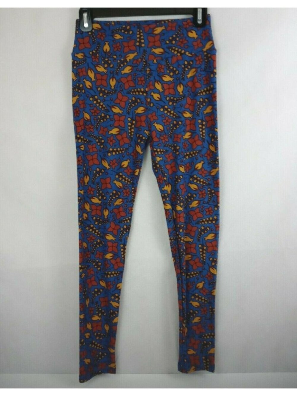 New LuLaRoe OS Leggings Blue With Red & Yellow Floral Design